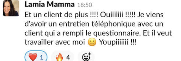 Message de Lamia : et un client de plus, il veut travailler avec moi