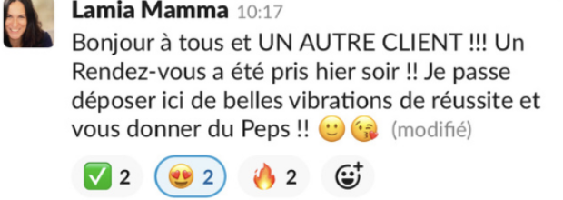 Message de Lamia : Bonjour à tous et un autre client, un rendez-vous a été pris hier soir